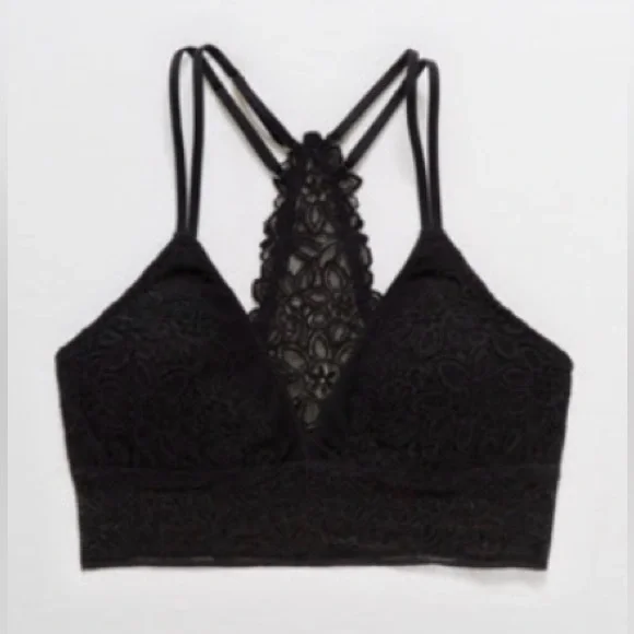 Aerie True Black Desert Lace Raceback Bralette - Picture 1 of 6
